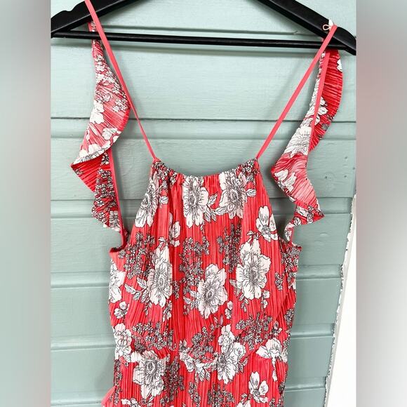 Free People Fresh Fields Pleated Jumpsuit Orange white floral crinkle flutter L - Picture 5 of 16